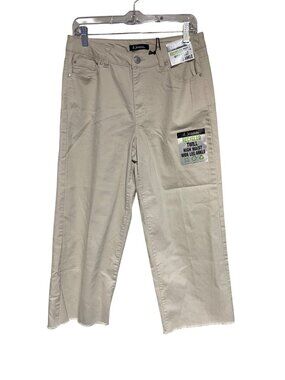 D Jeans Cropped Jeans Twill High Waist Wide Leg Ankle Pants SZ 8 Oatmeal Raw Hem